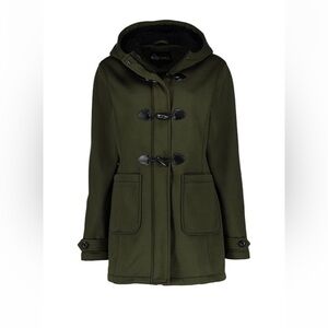 Green Utility Jacket with Hood and Mid-Length Cut